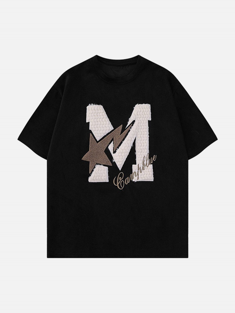 Abricot  T Shirts Aelfric Eden M Letter Star Embroidery Tee - TCZ-6511801